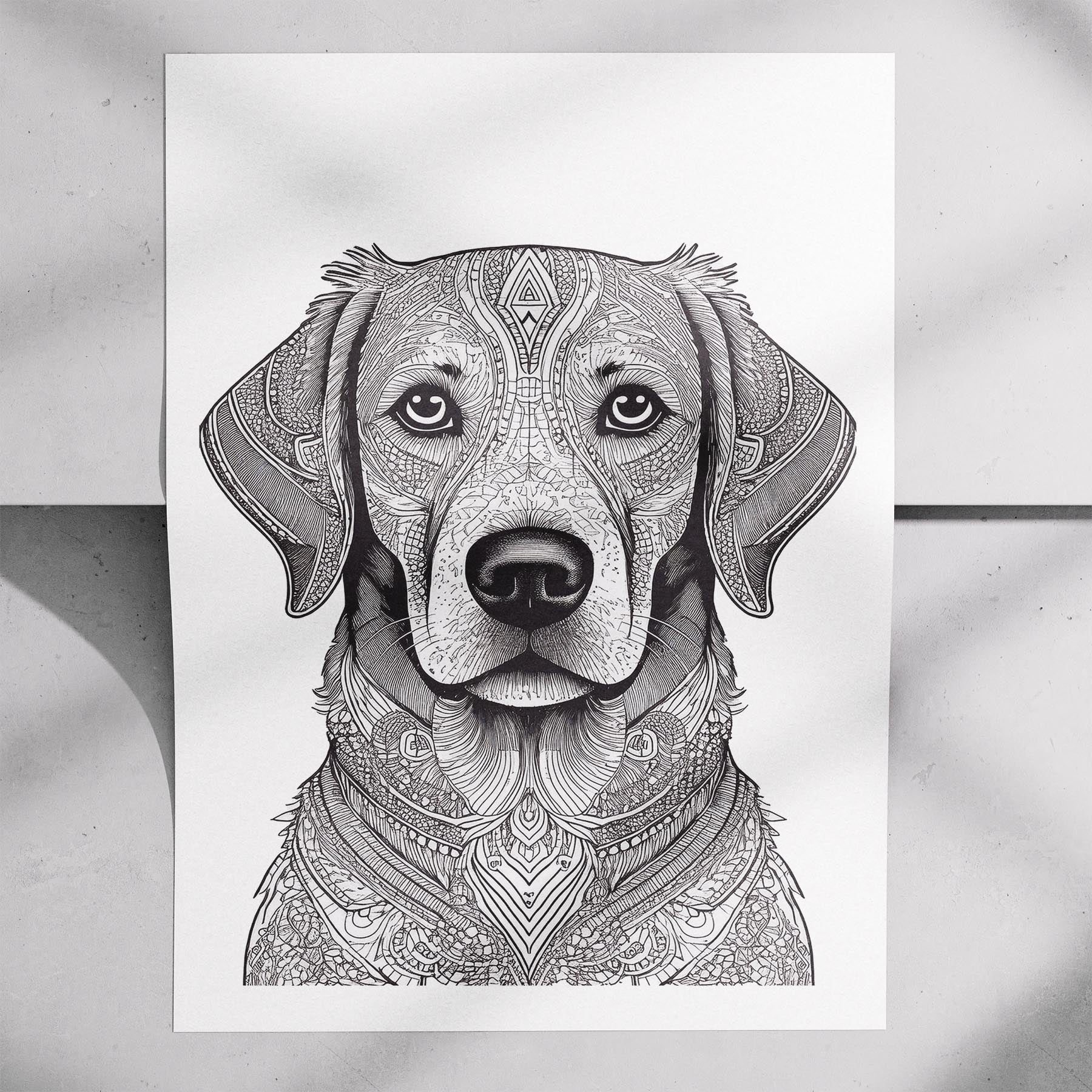 Golden Retriever Mandala Black and White Dog Series image 7