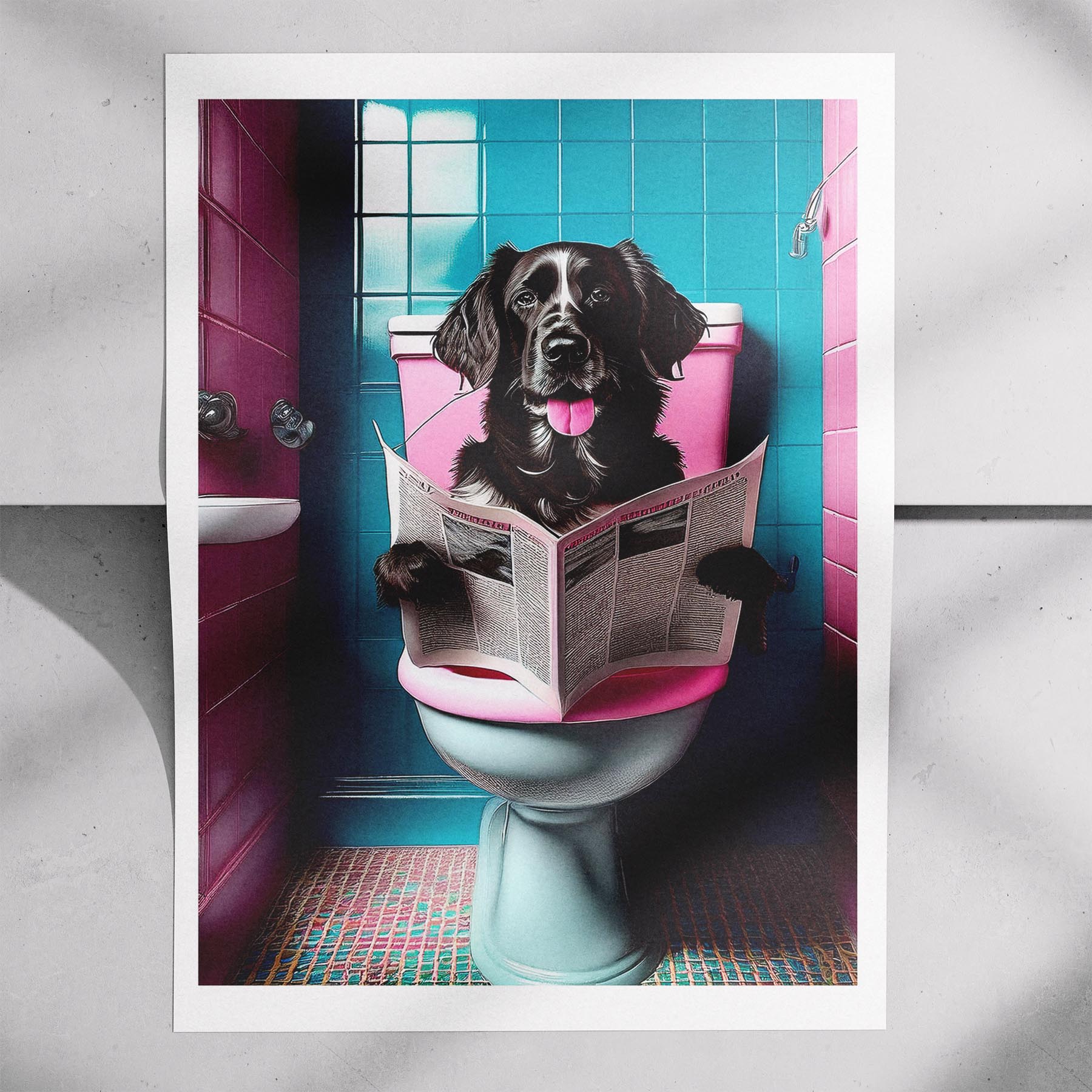 Curly Coated Retriever Toilet Dogs PInk and Turquise image 7