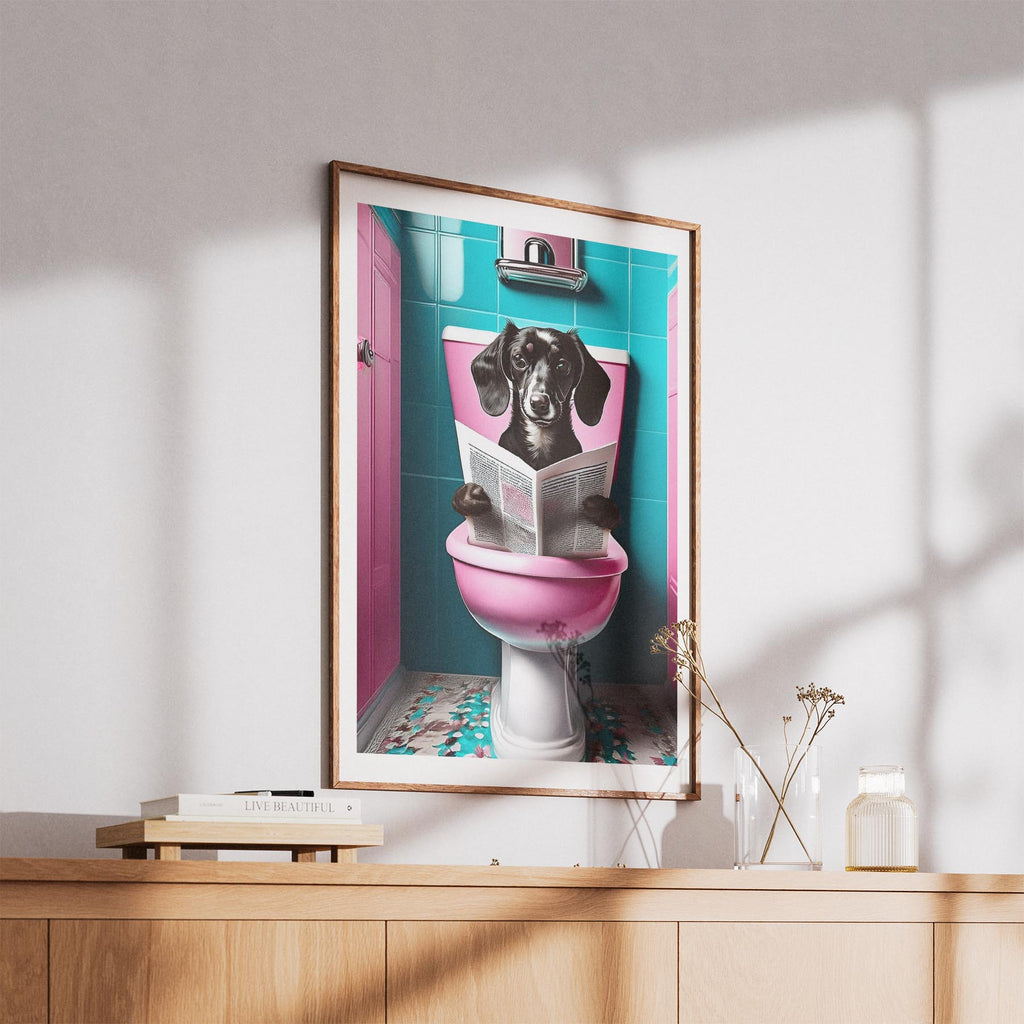 Dachshund Toilet Dogs PInk and Turquise image 5