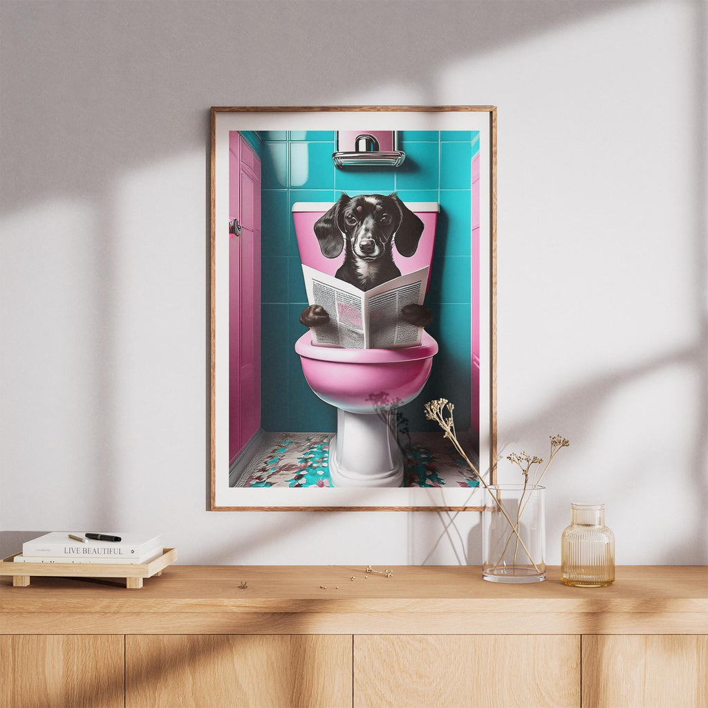 Dachshund Toilet Dogs PInk and Turquise image 8