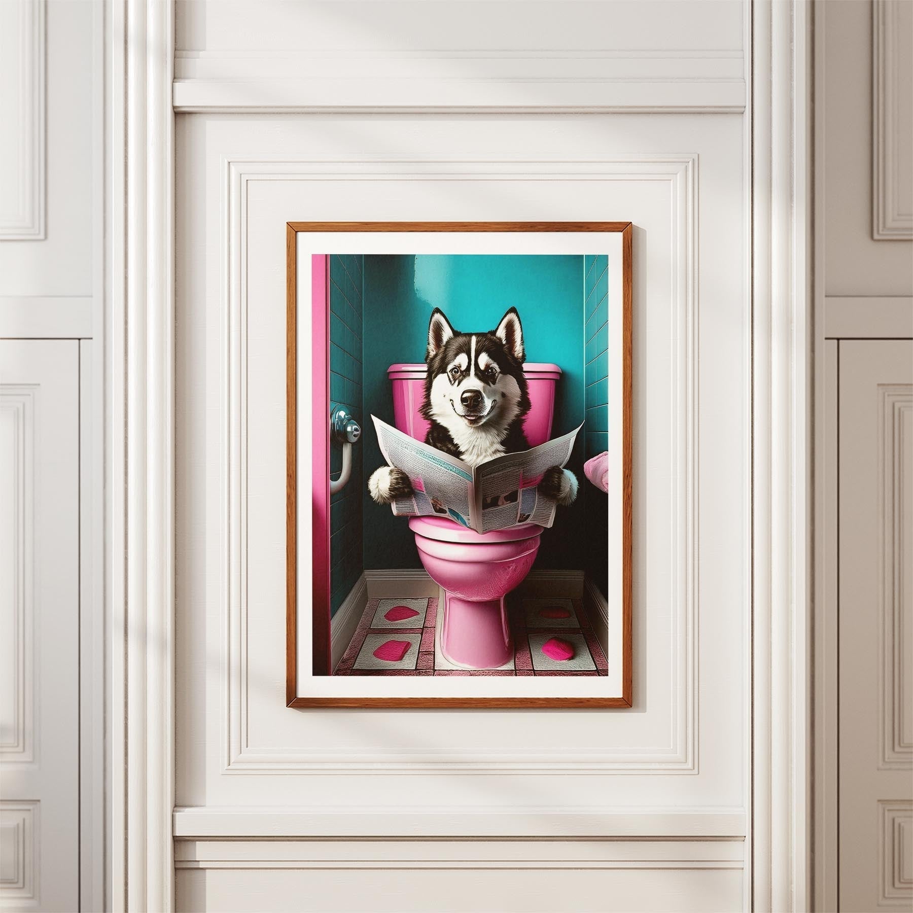Siberian Husky Toilet Dogs PInk and Turquise image 3