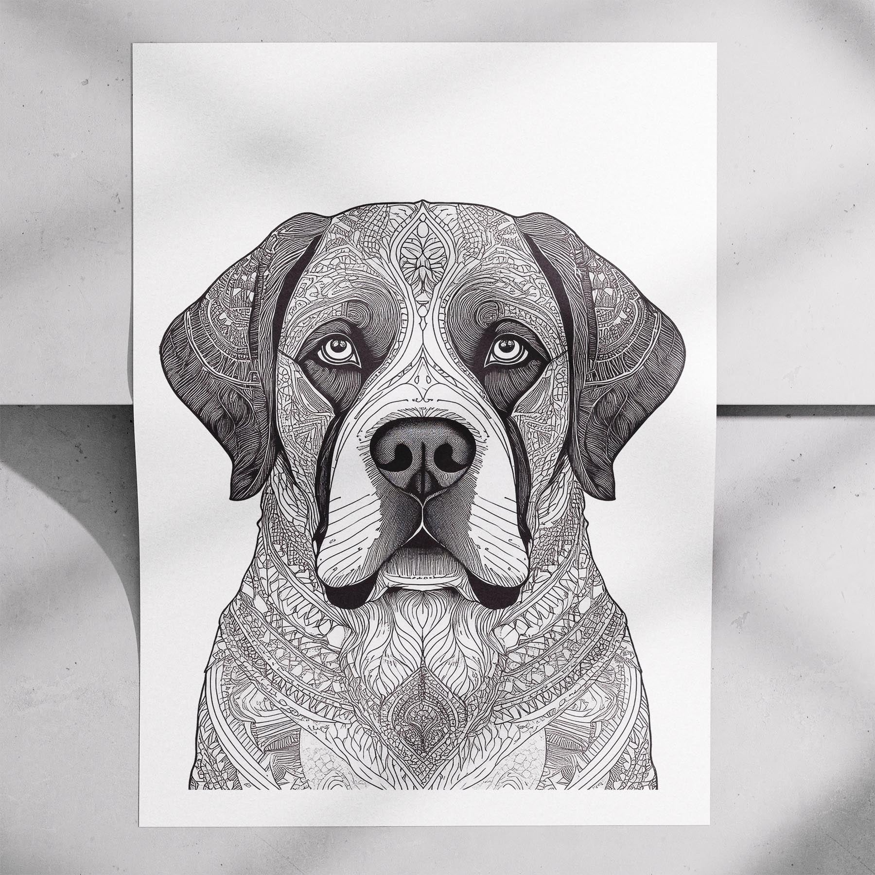 Saint Bernard Mandala Black and White Dog Series image 7