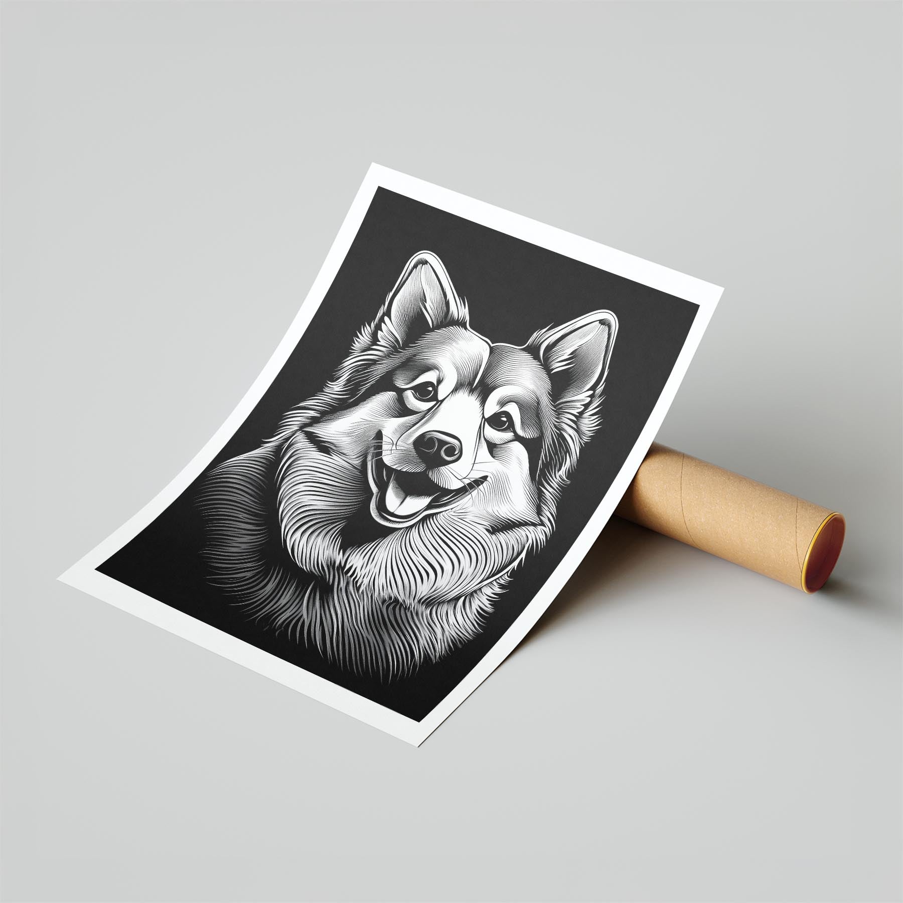 Finnish Lapphund Line Dog Series in Black and White image 6