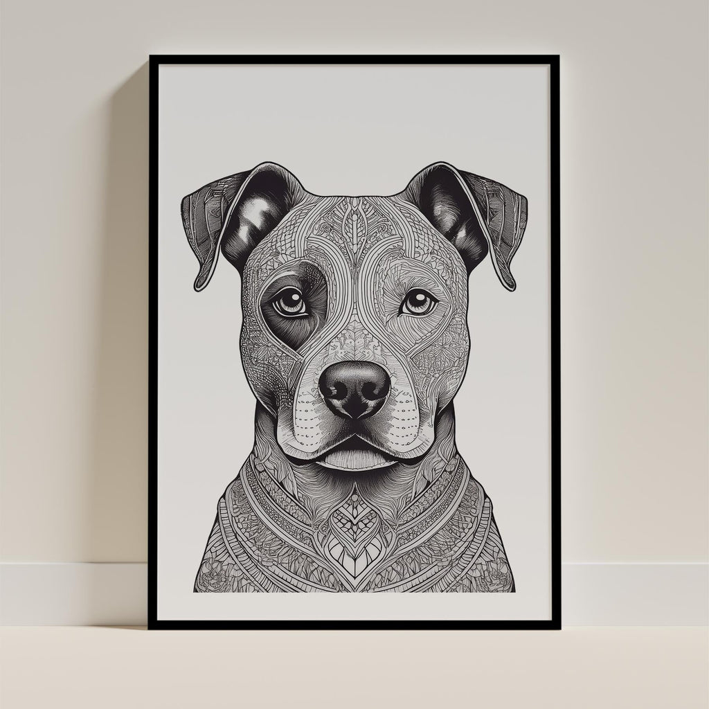 American Staffordshire Terrier Mandala Black and White Dog Series image 0