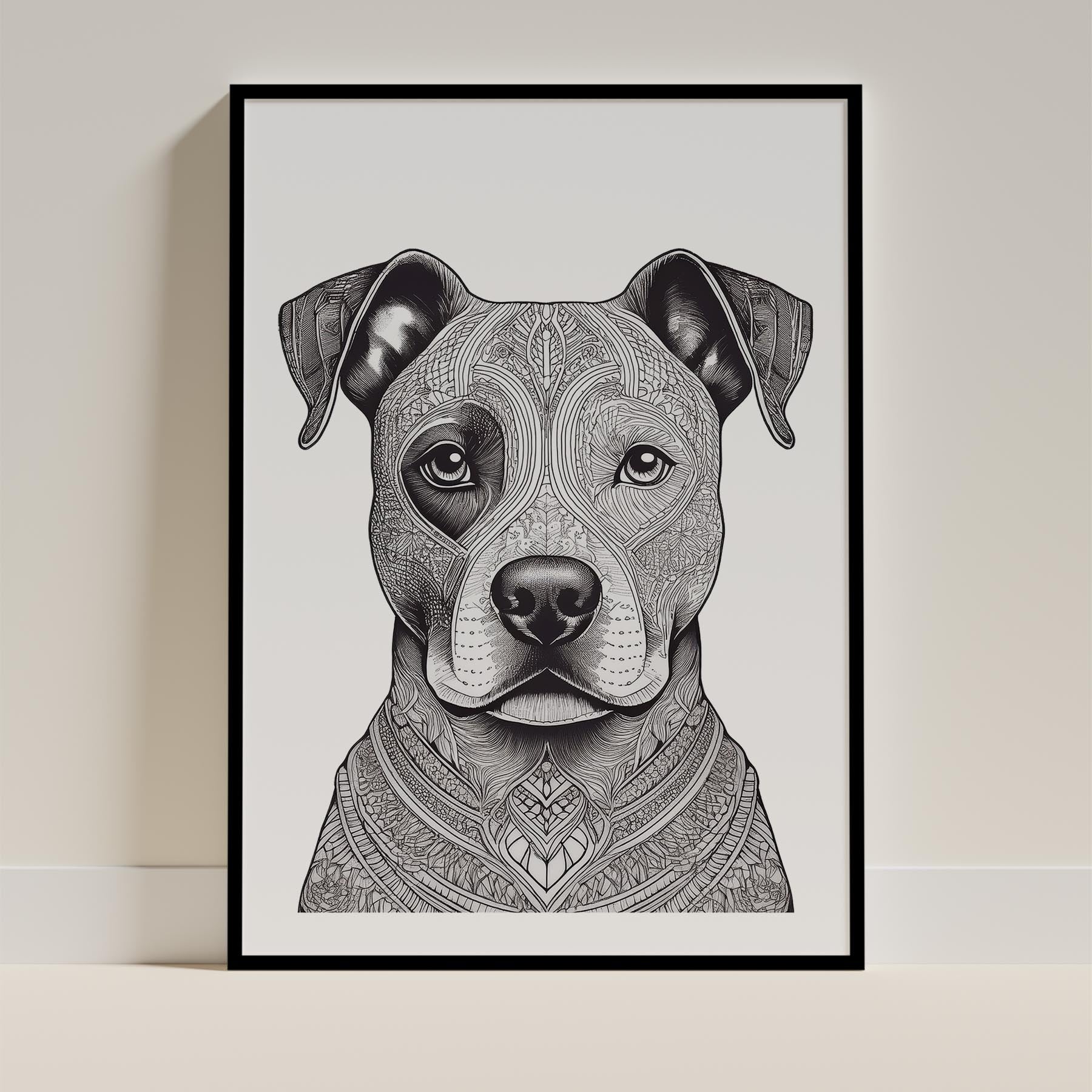 American Staffordshire Terrier Mandala Black and White Dog Series image 0