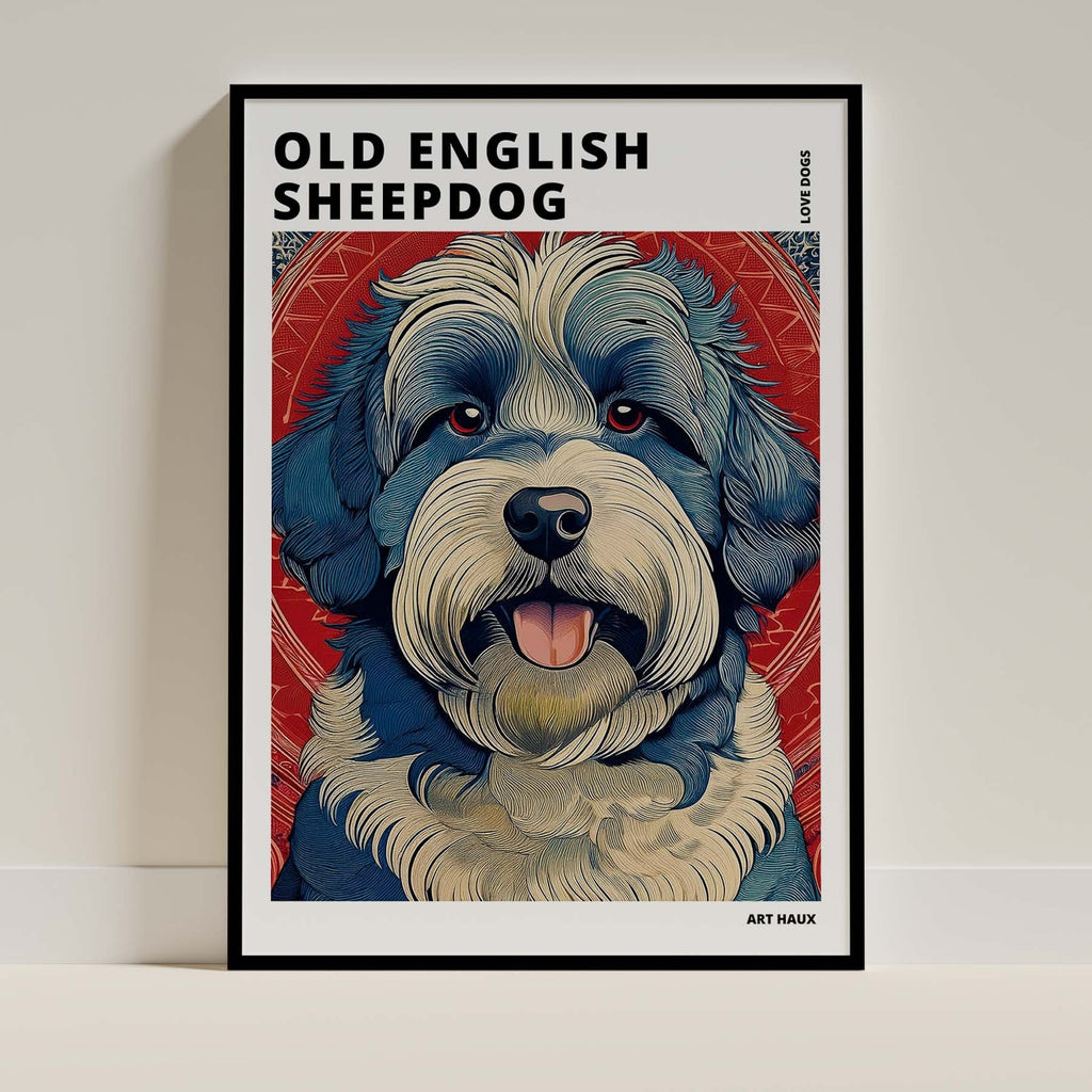 Old English Sheepdog Hokusai Japanese Inspired Dog Series with Text image 0