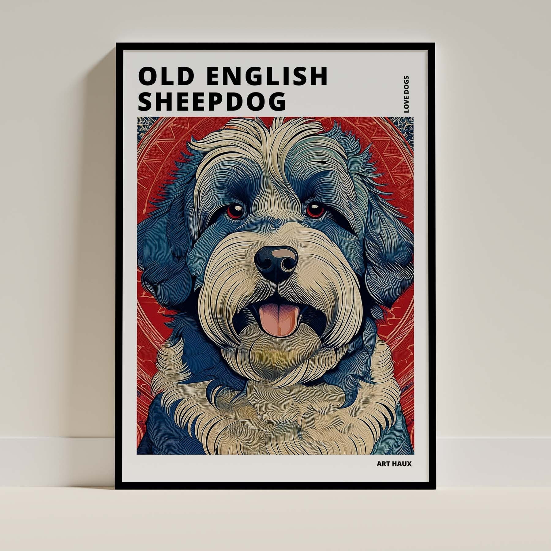 Old English Sheepdog Hokusai Japanese Inspired Dog Series with Text image 0