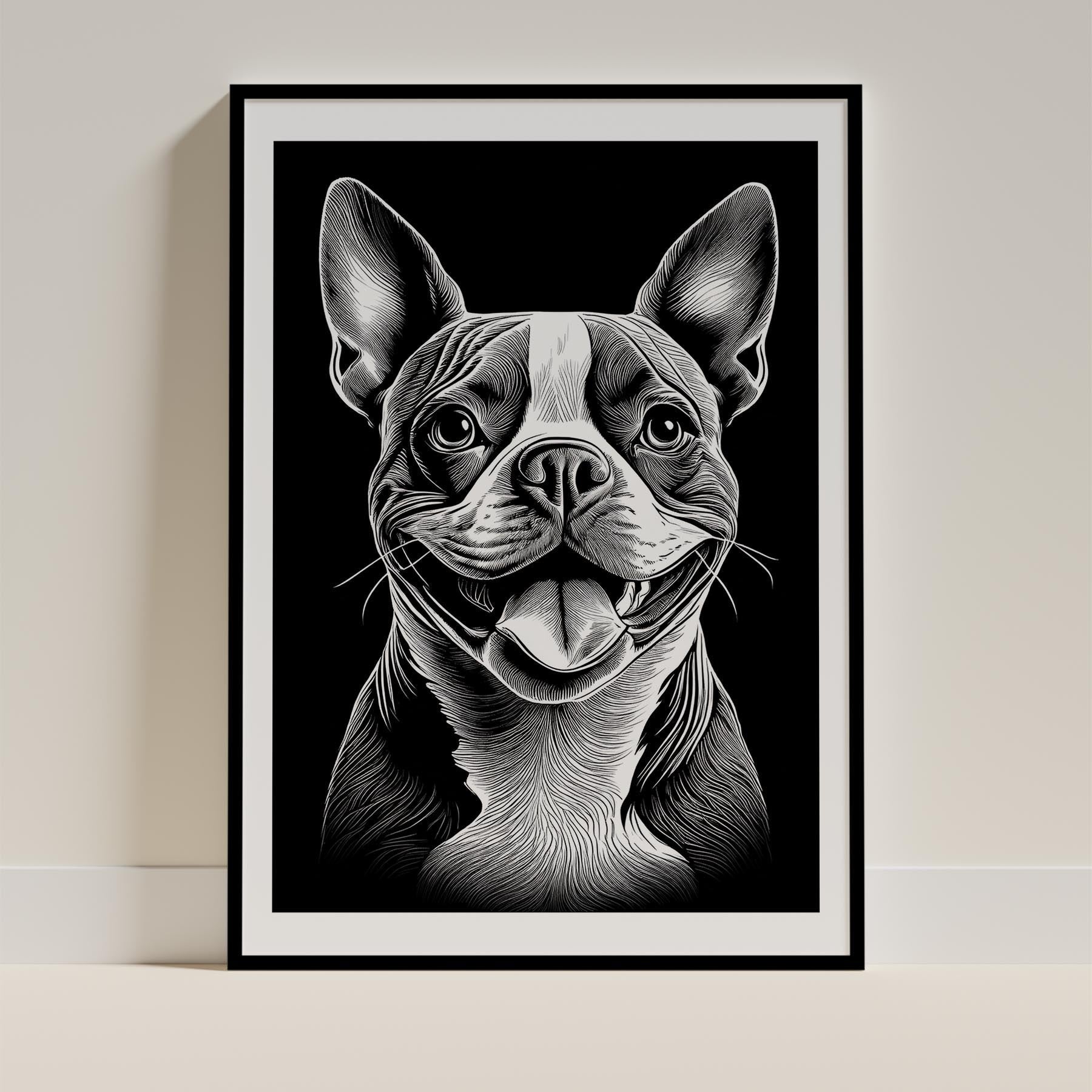 Boston Terrier Line Dog Series in Black and White image 0