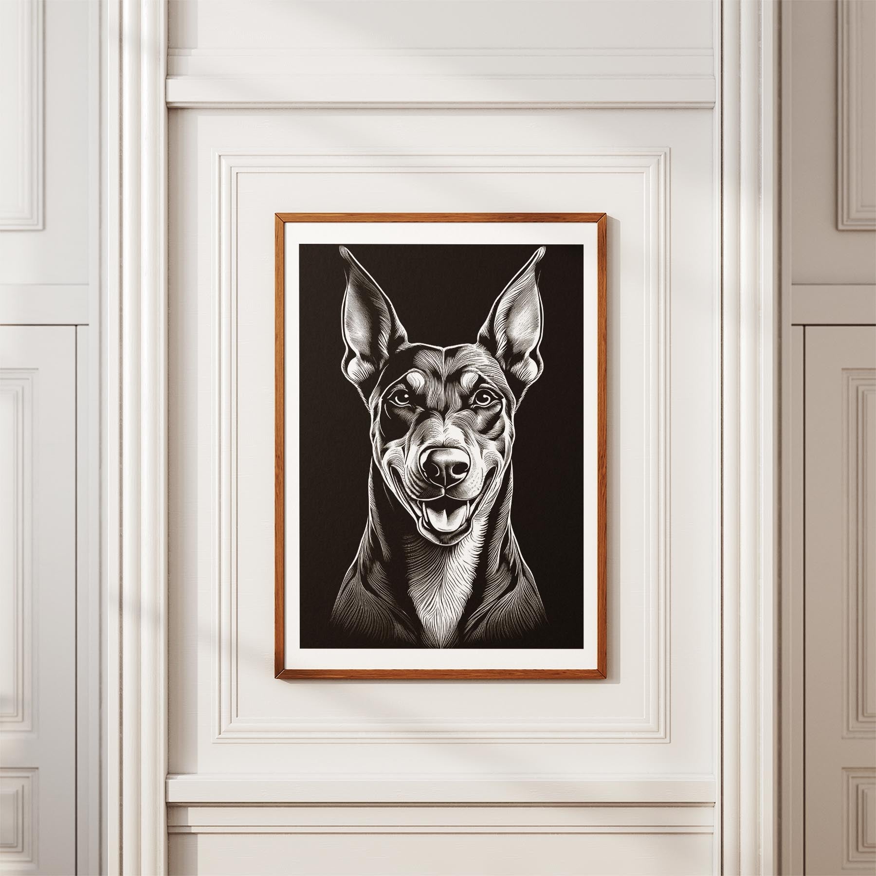 Doberman Line Dog Series in Black and White image 3