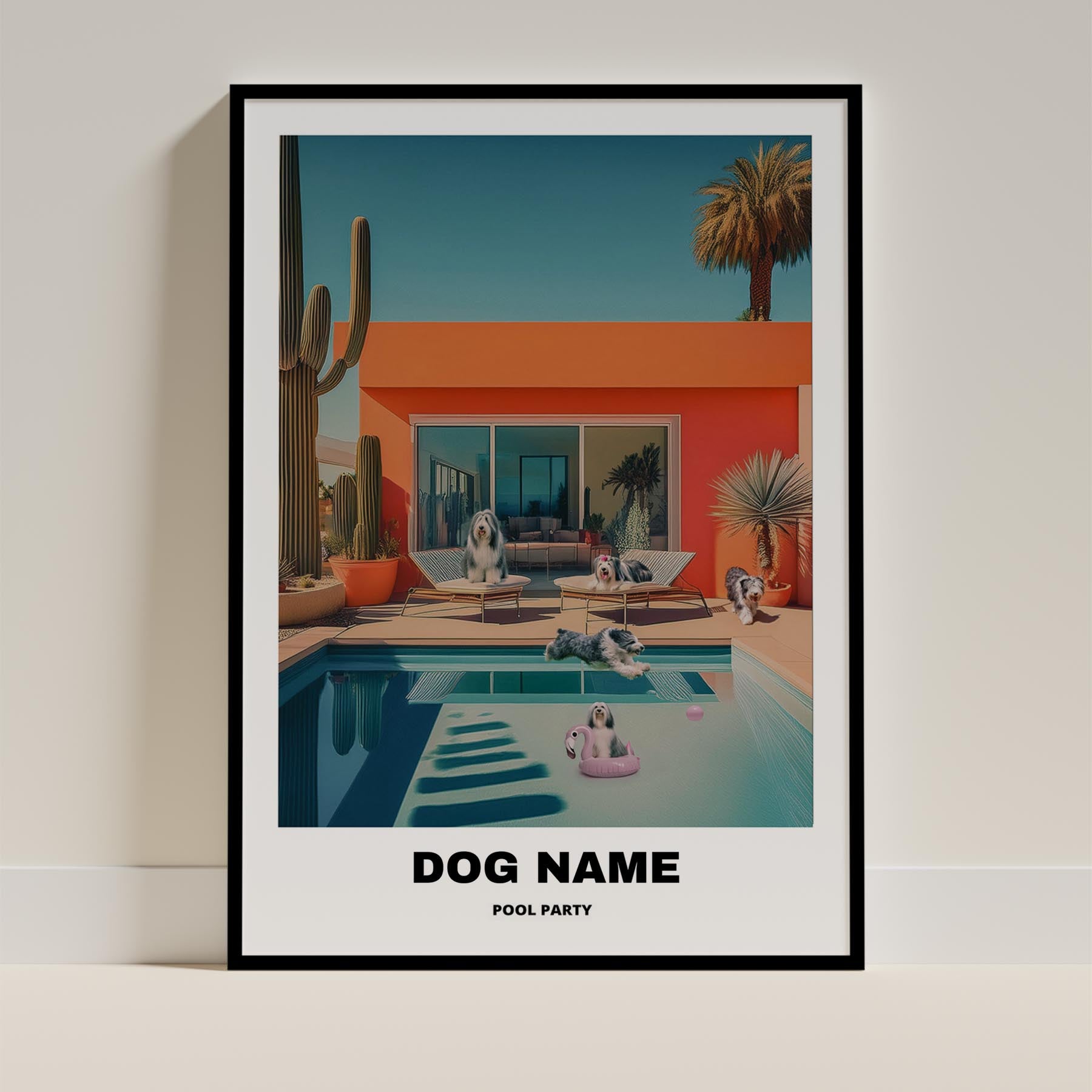 Old English Sheepdog Custom Pool Party WITH TEXT image 0