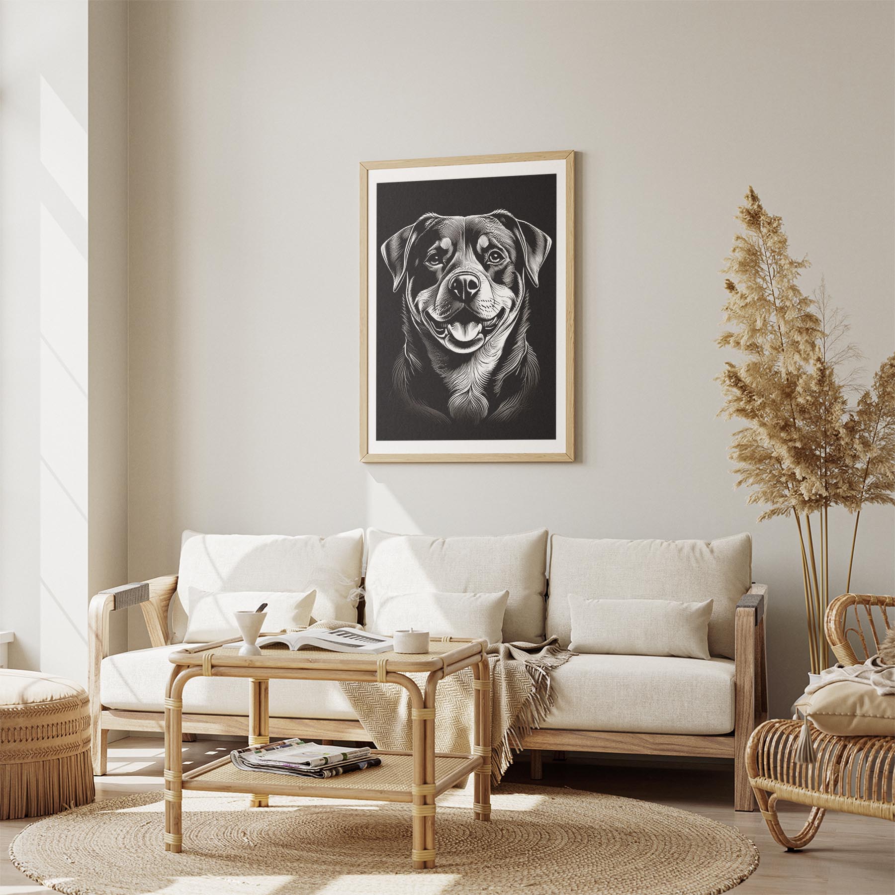 Rottweiler Line Dog Series in Black and White image 2