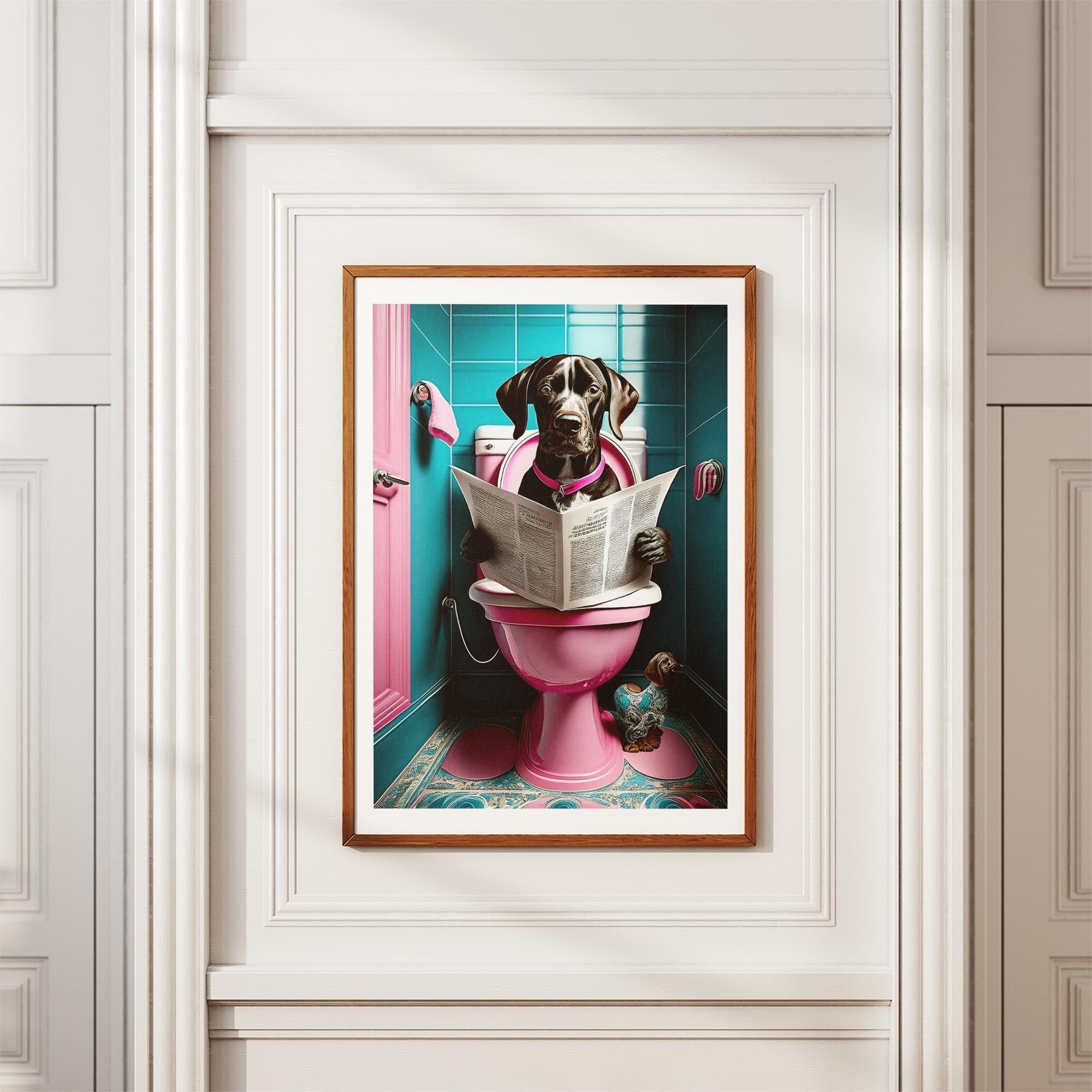 German Pointer Toilet Dogs PInk and Turquise image 3
