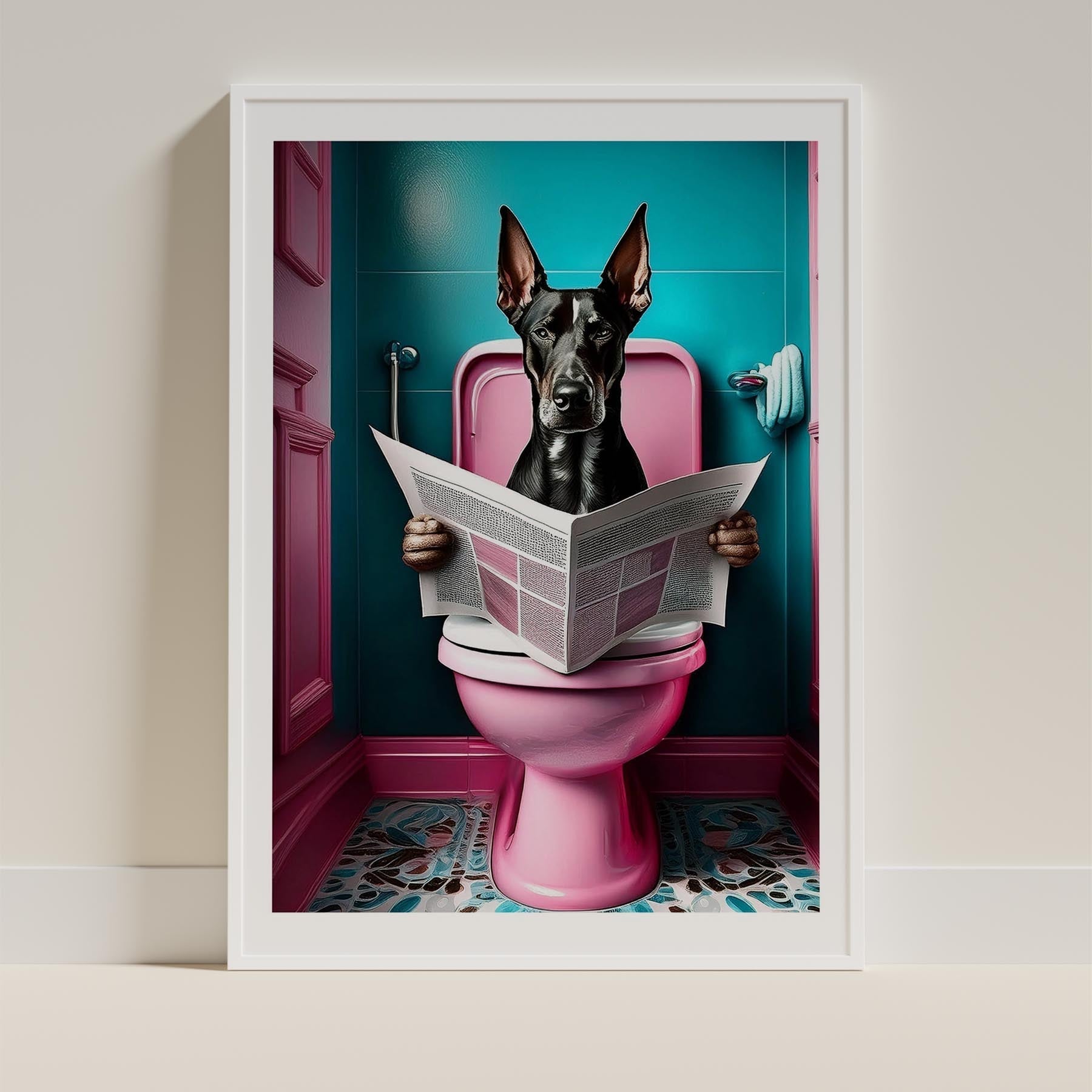 Doberman Toilet Dogs PInk and Turquise image 9
