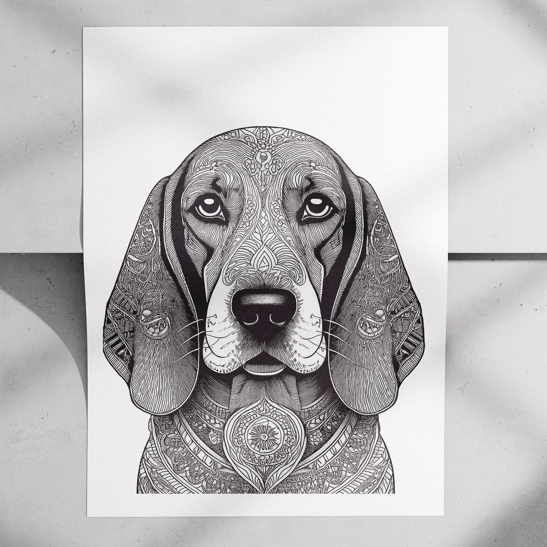 Basset Hound Mandala Black and White Dog Series image 7
