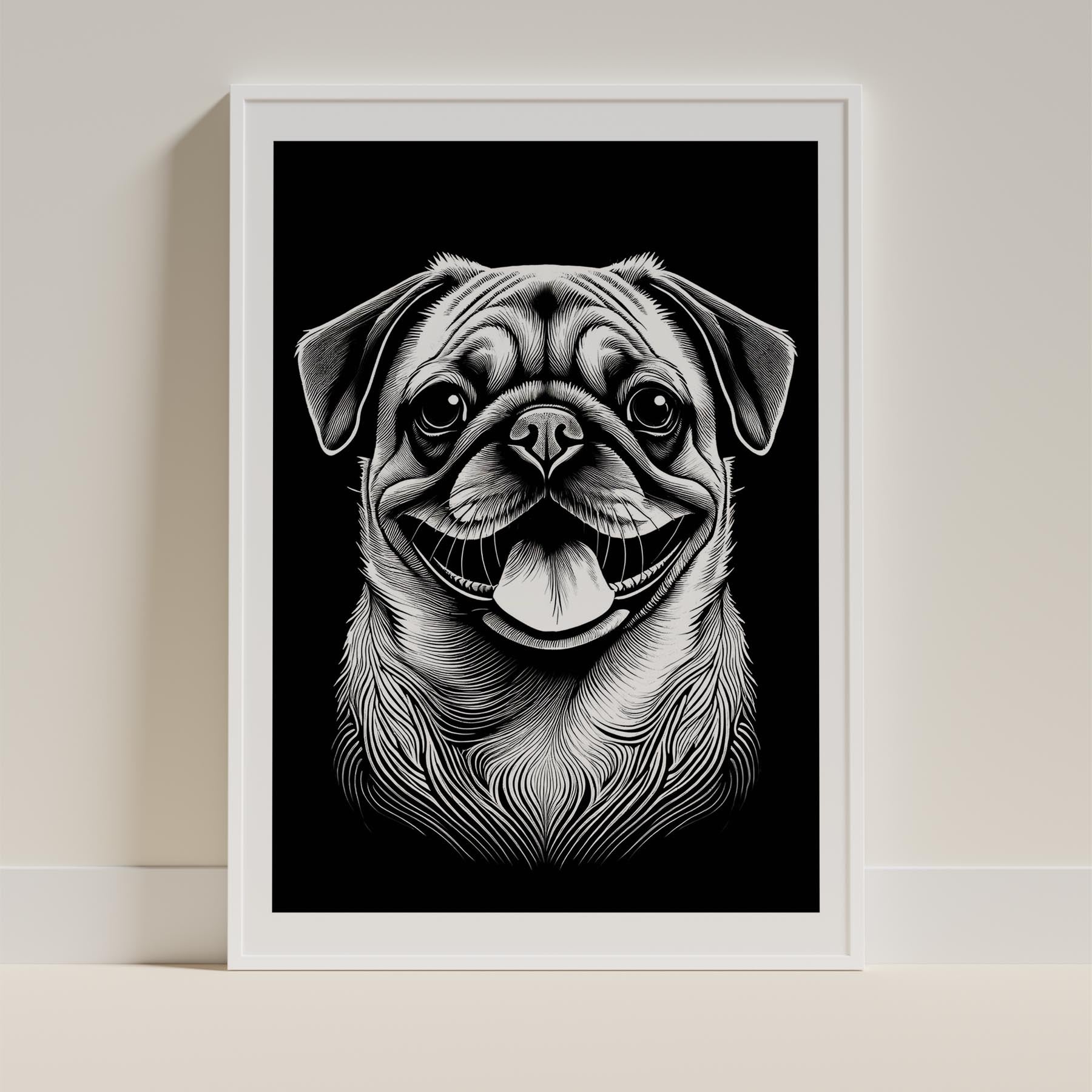 Pug Line Dog Series in Black and White image 9