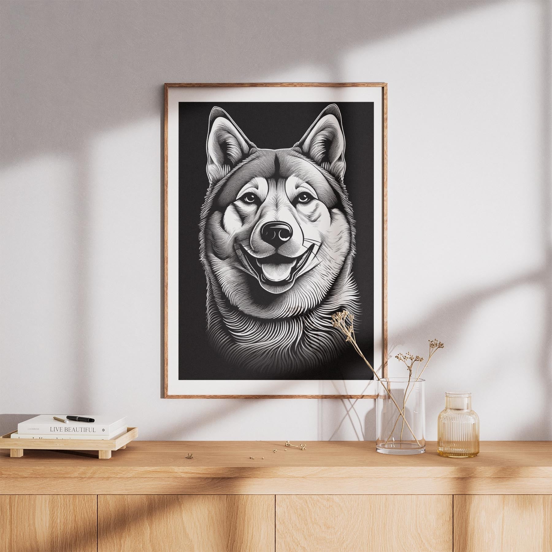 Akita Inu Line Dog Series in Black and White image 8