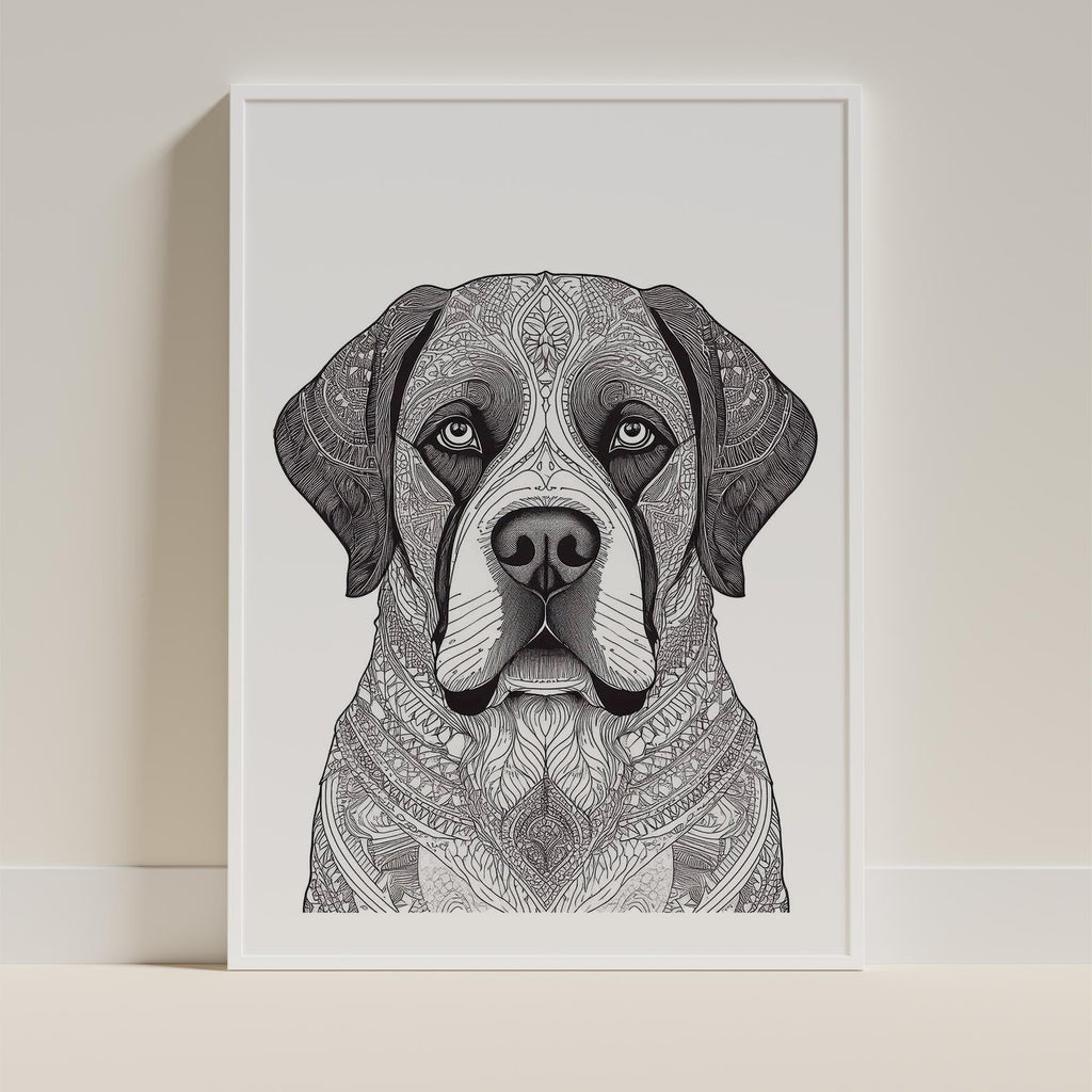 Saint Bernard Mandala Black and White Dog Series image 9