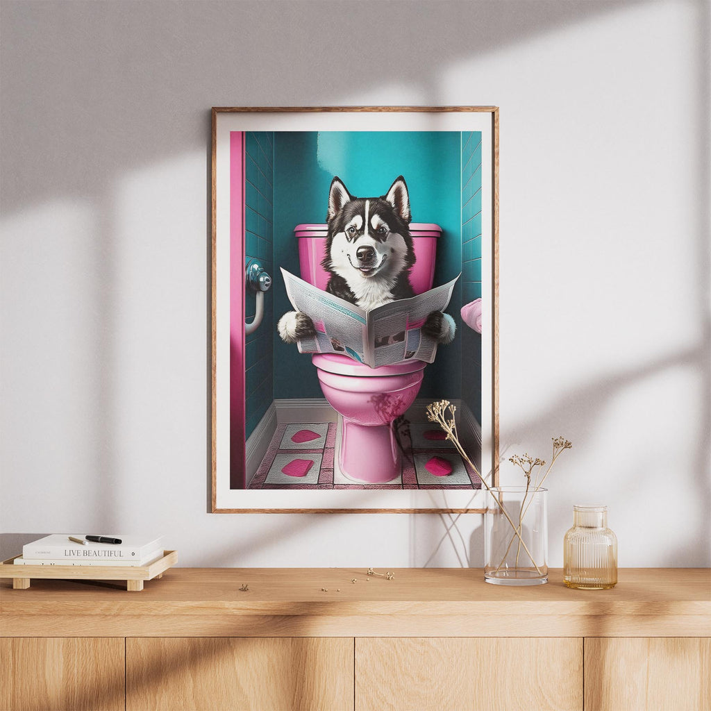 Siberian Husky Toilet Dogs PInk and Turquise image 8