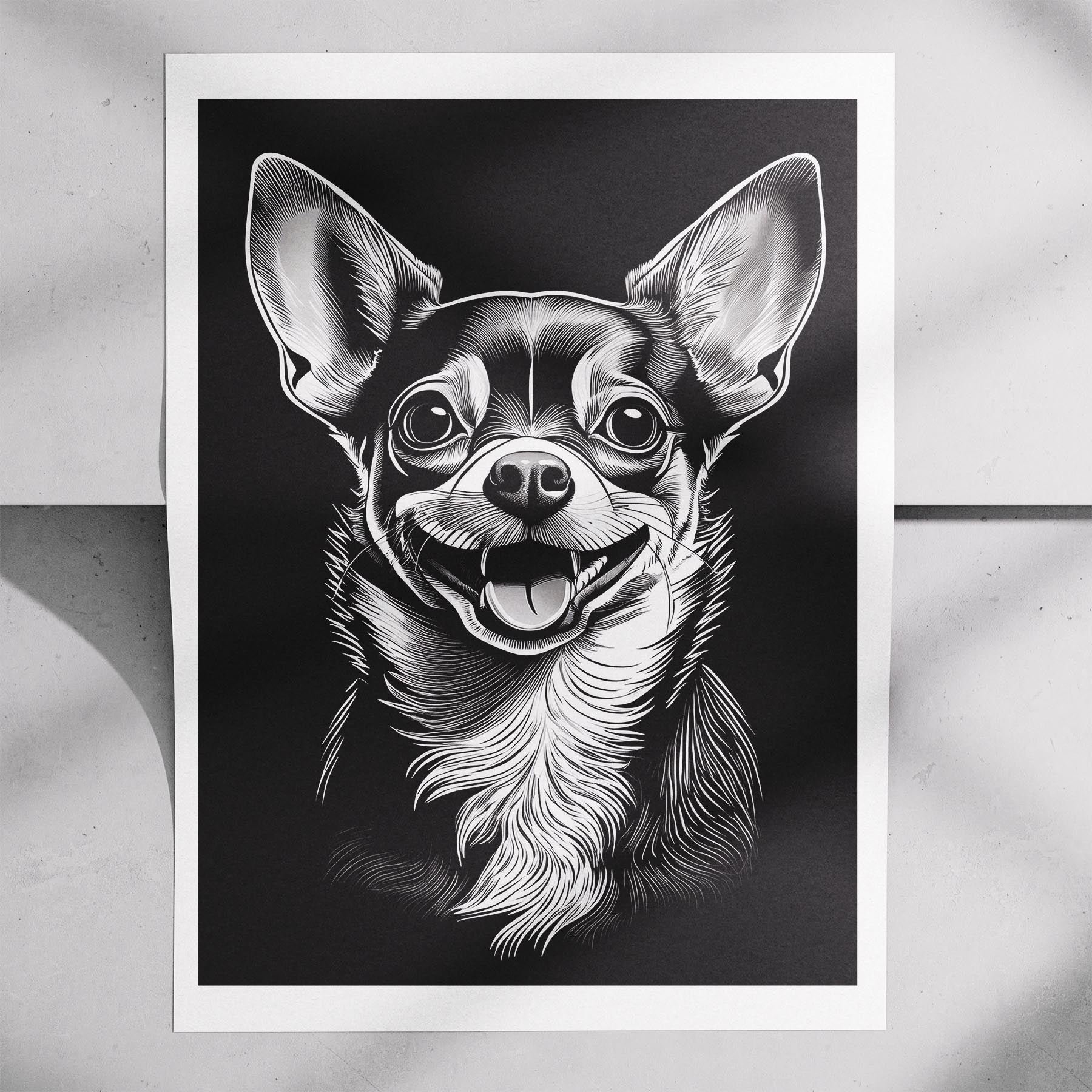 Chihuahua Line Dog Series in Black and White image 7