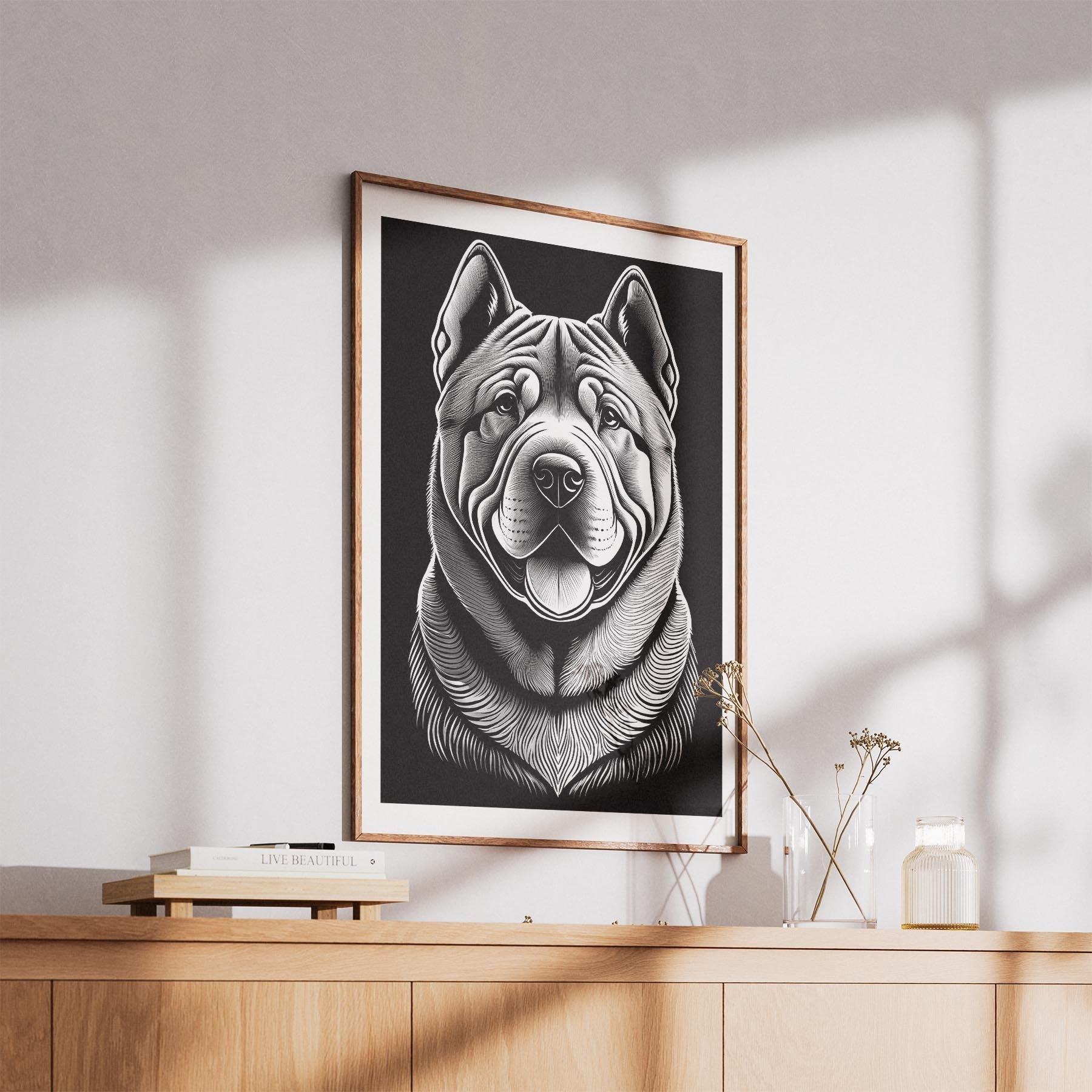 Shar Pei Line Dog Series in Black and White image 5