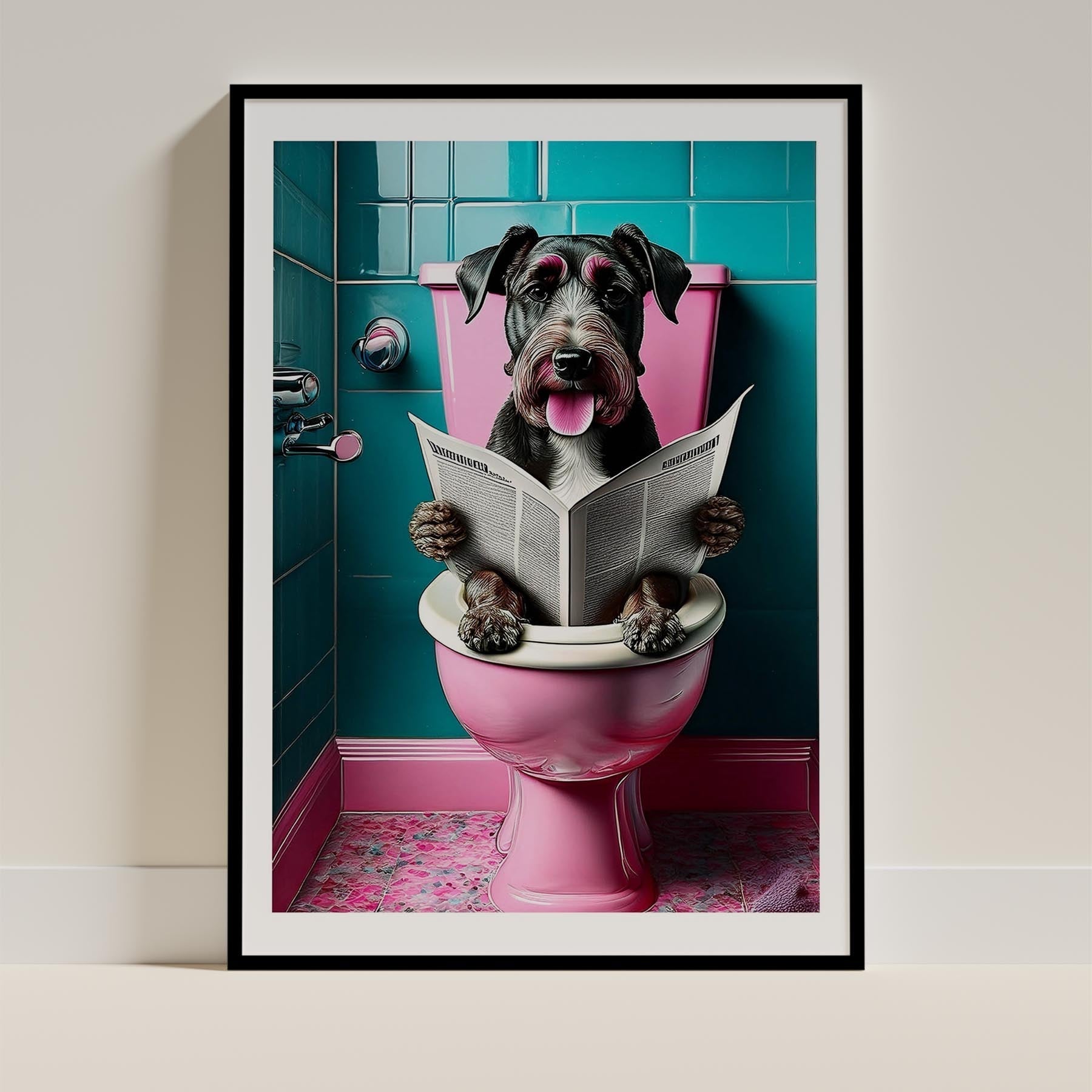 Airedale Toilet Dogs PInk and Turquise image 0
