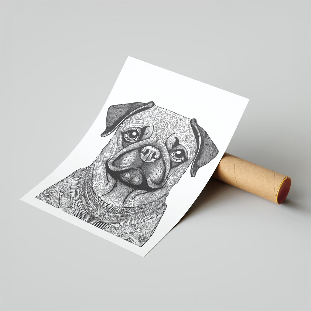 Pug Mandala Black and White Dog Series image 6