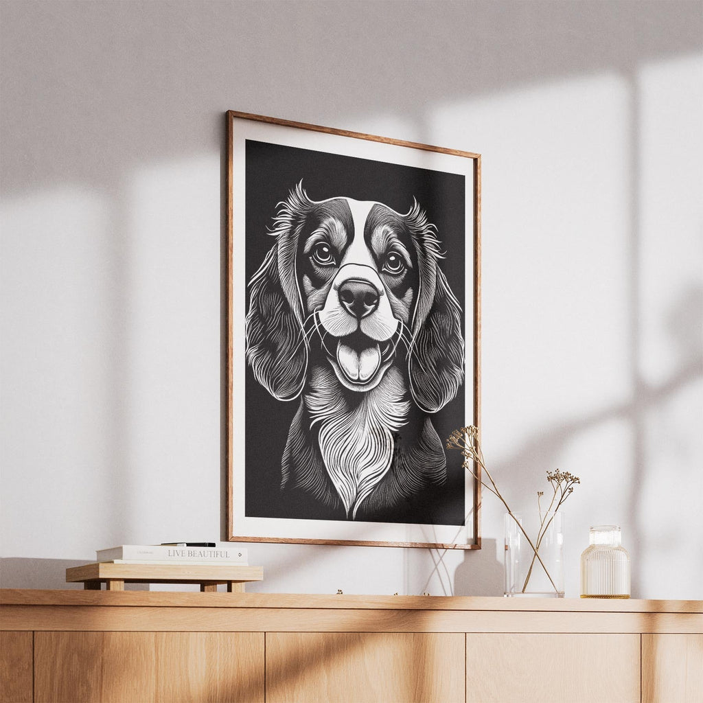 Cavalier Spaniel Line Dog Series in Black and White image 5