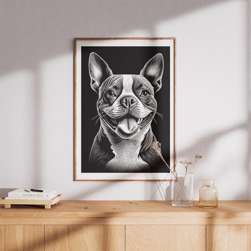 Boston Terrier Line Dog Series in Black and White image 8