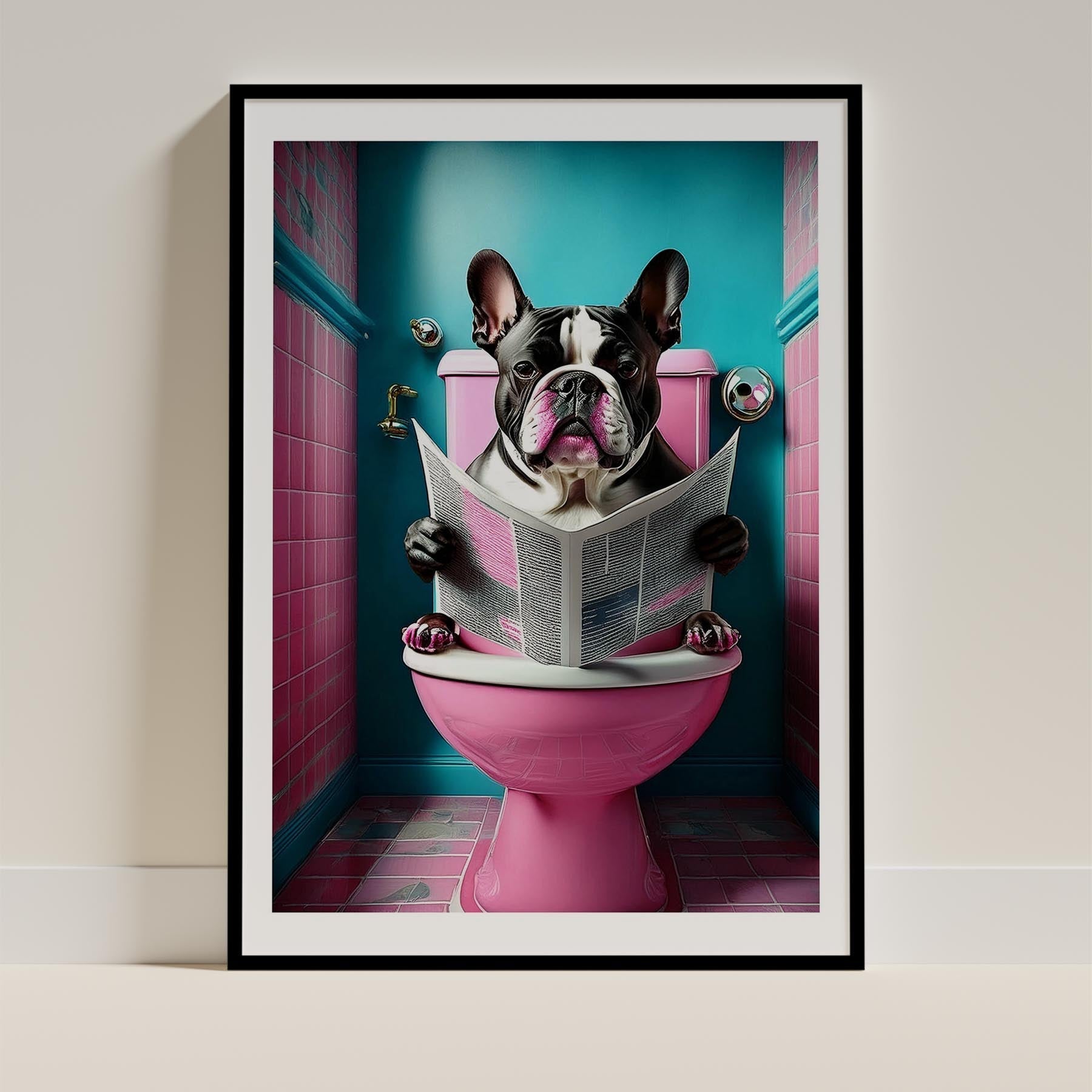Bulldog Toilet Dogs PInk and Turquise image 0