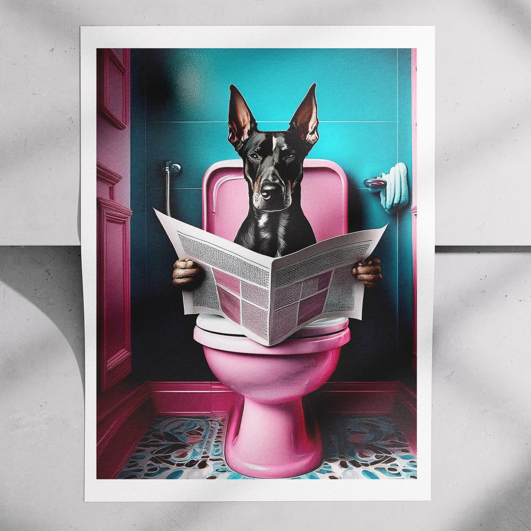 Doberman Toilet Dogs PInk and Turquise image 7