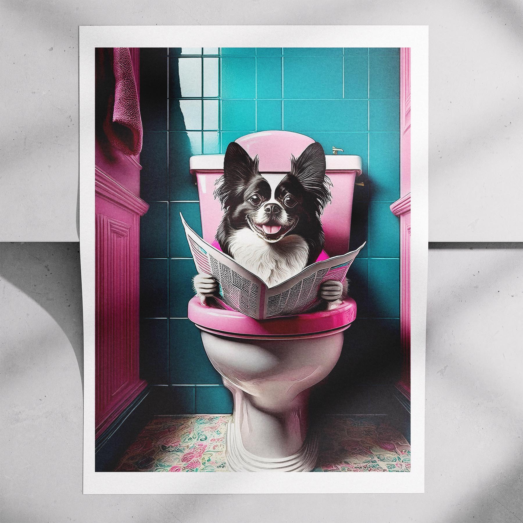 Japanese Chin Toilet Dogs PInk and Turquise image 7
