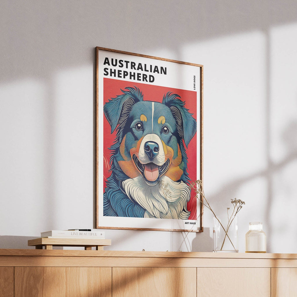 Australian Shepherd Hokusai Japanese Inspired Dog Series with Text image 5