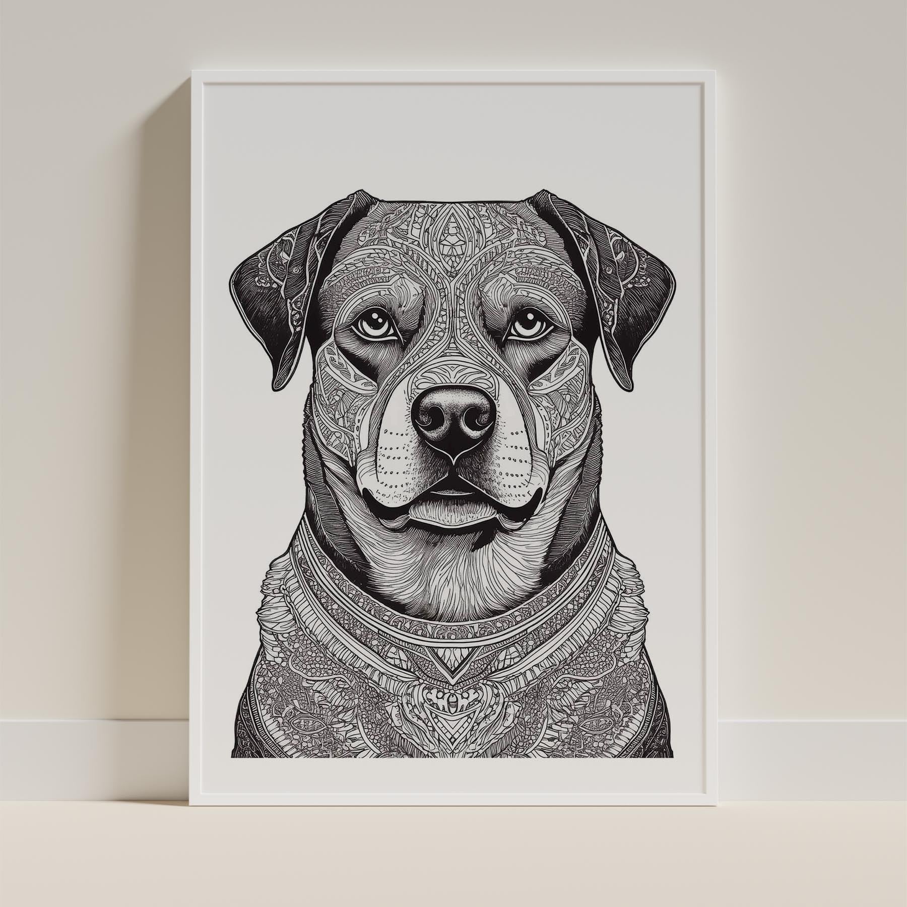 Rottweiler Mandala Black and White Dog Series image 9