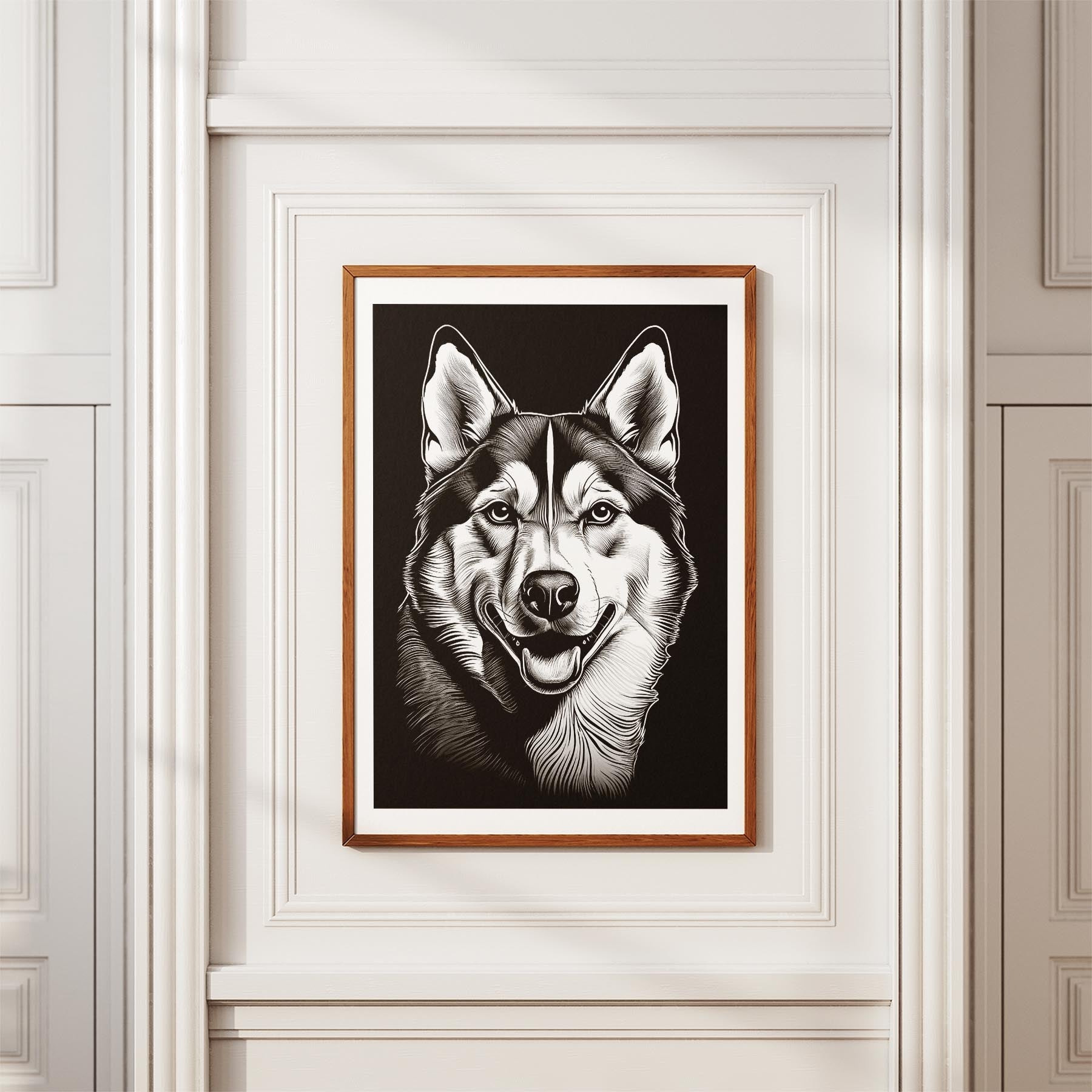 Siberian Husky Line Dog Series in Black and White image 3