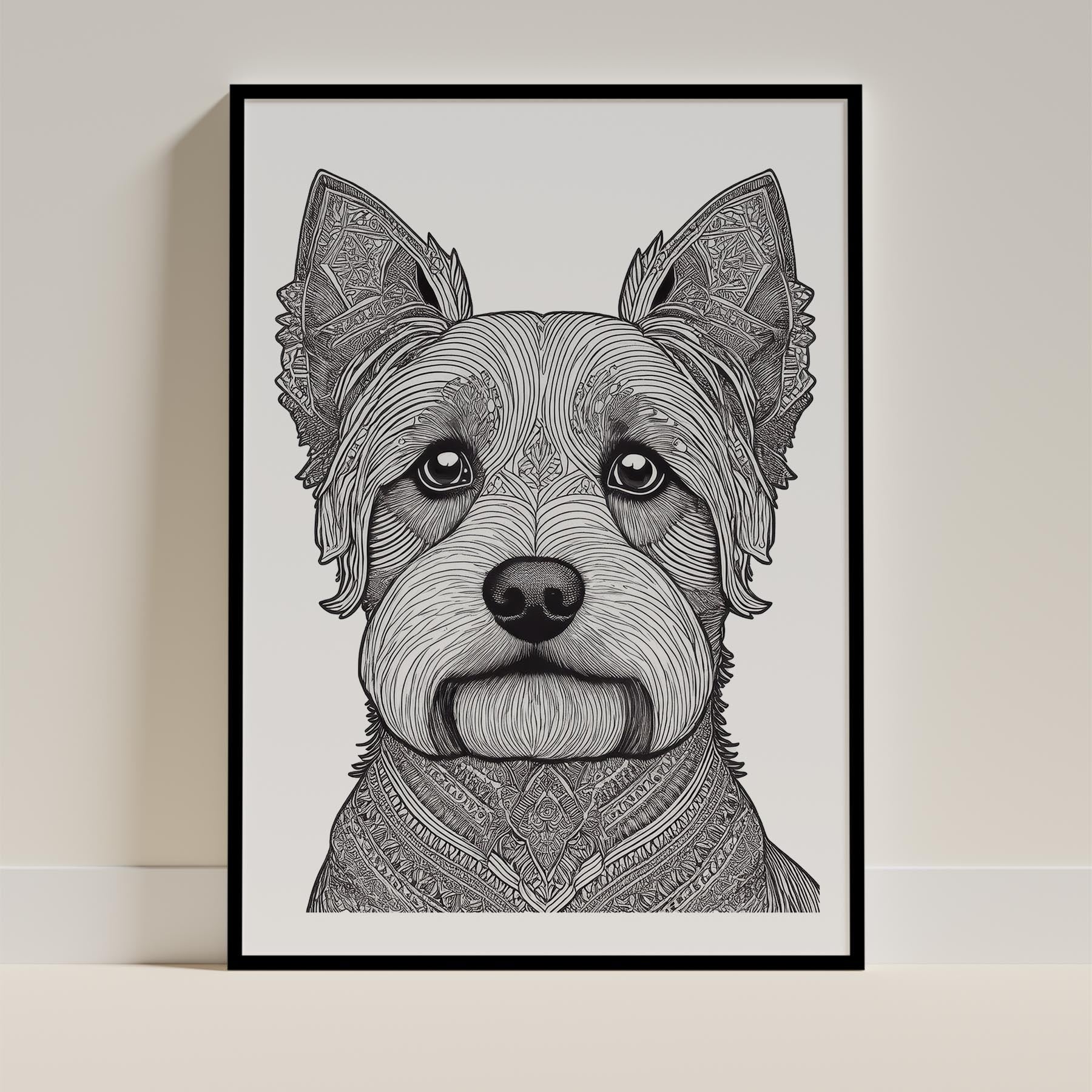 Yorkshire Terrier Mandala Black and White Dog Series image 0