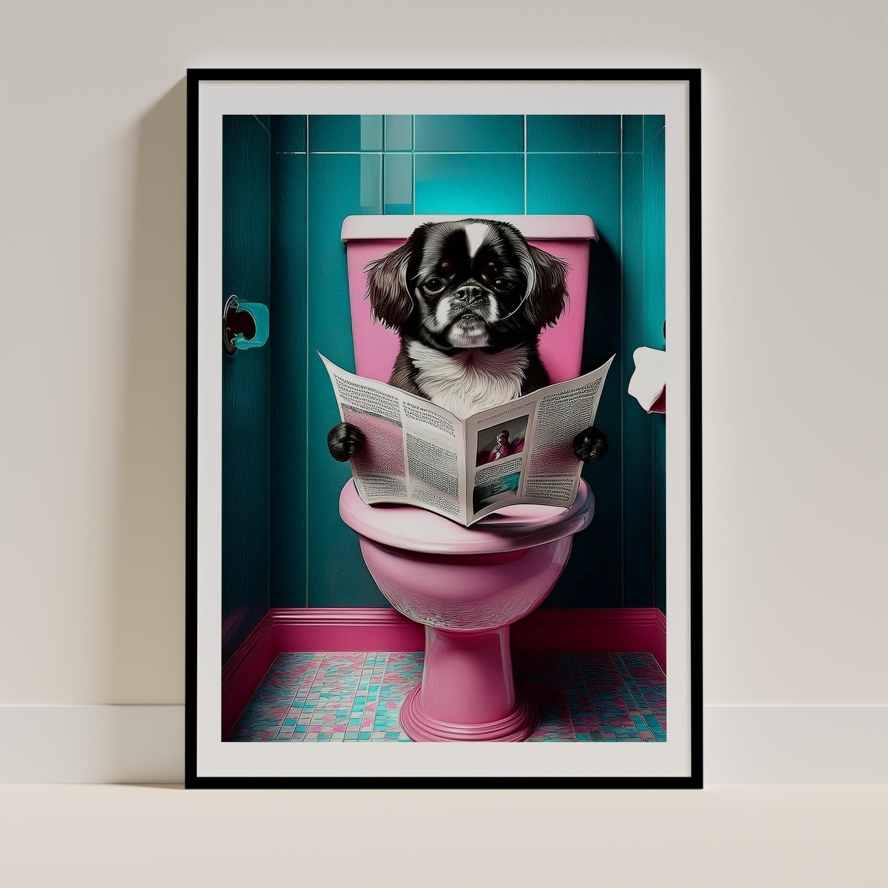 Pekingese Toilet Dogs PInk and Turquise image 0