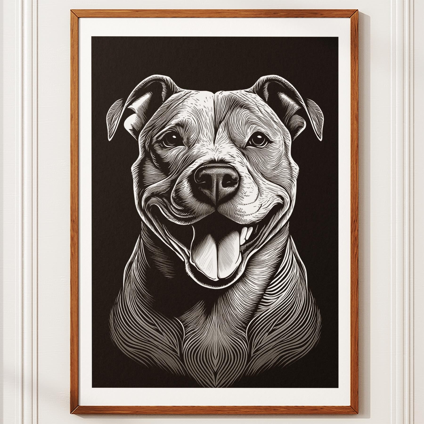 Staffordshire Bull Terrier Line Dog Series in Black and White image 10