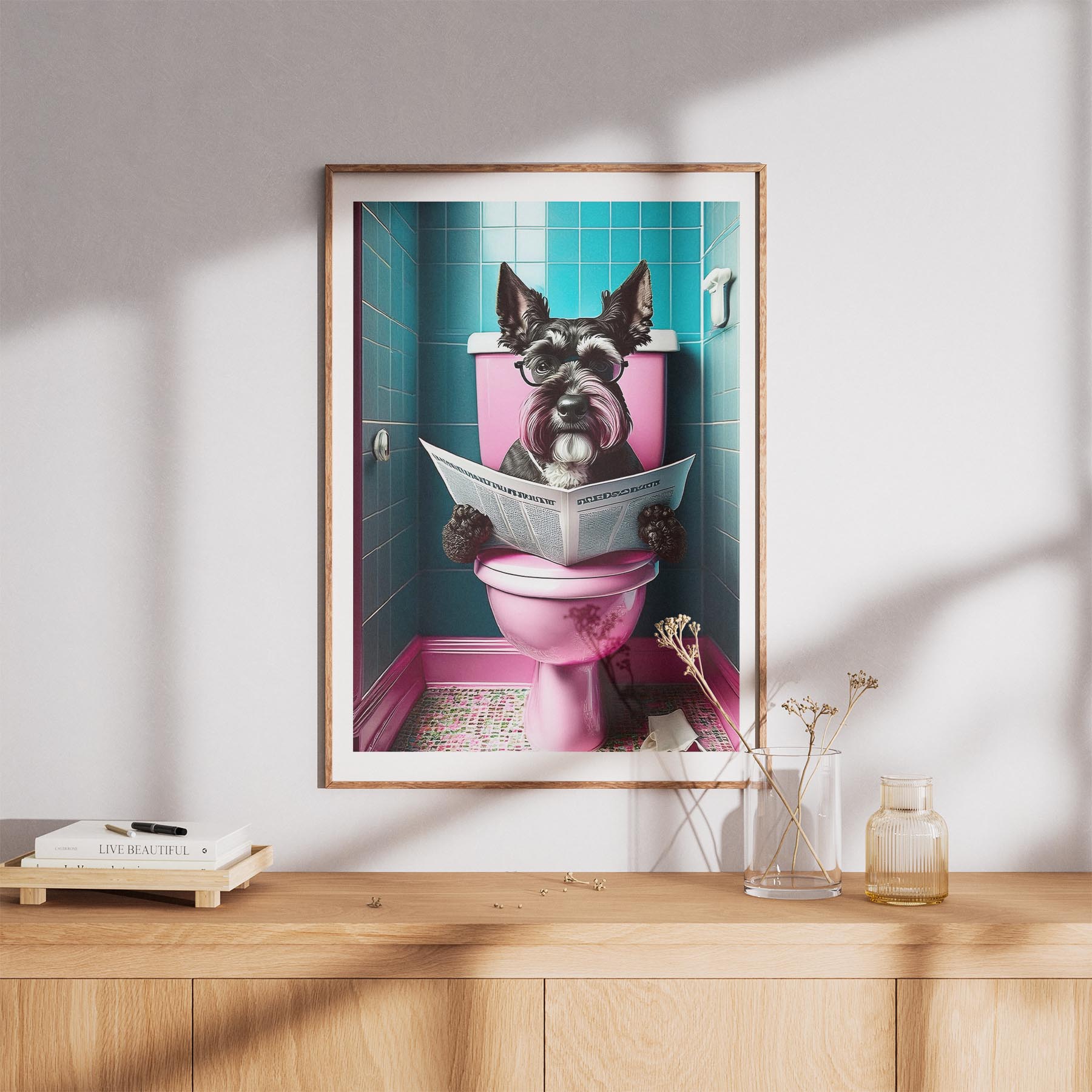 Schnauzer Toilet Dogs PInk and Turquise image 8