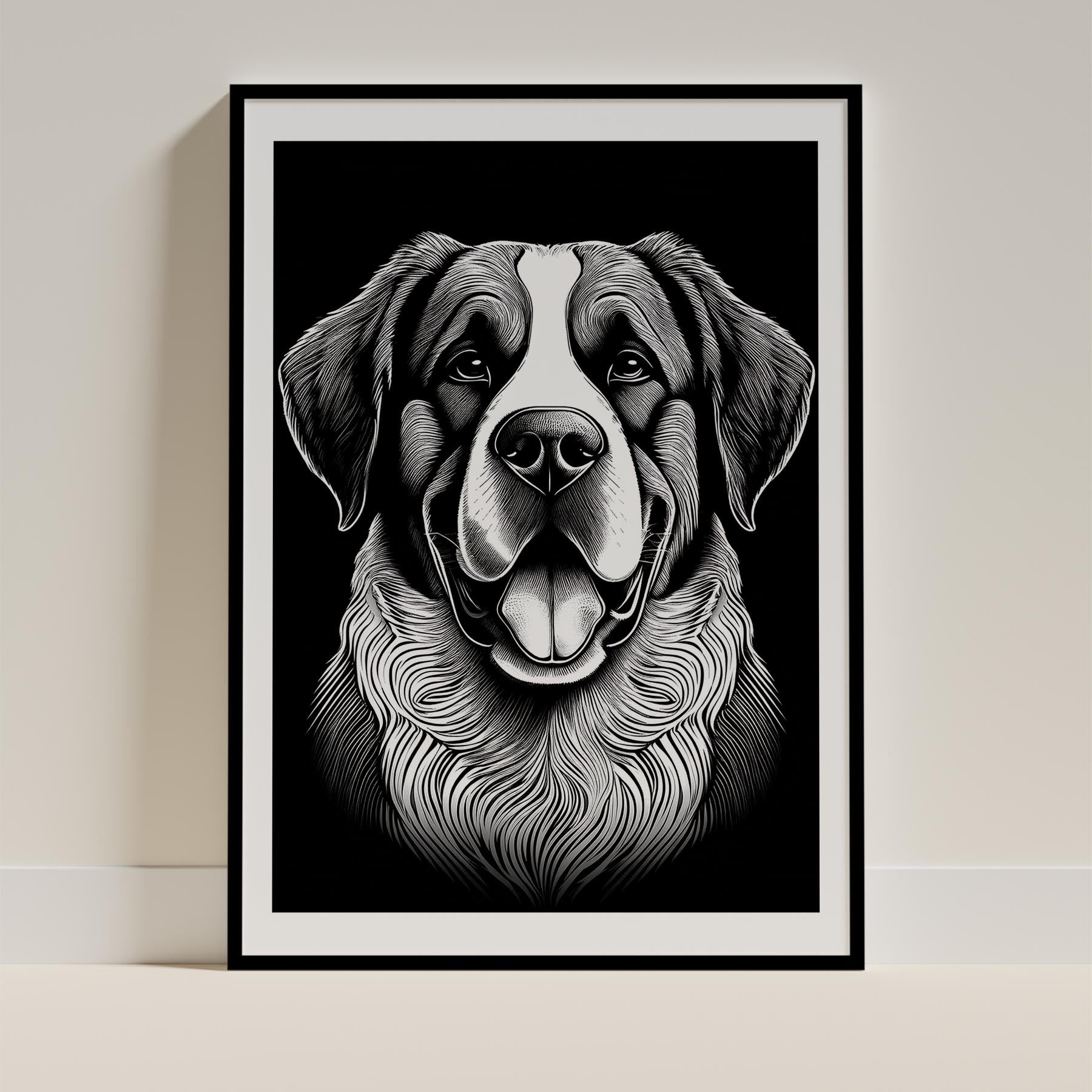 Saint Bernard Line Dog Series in Black and White image 0