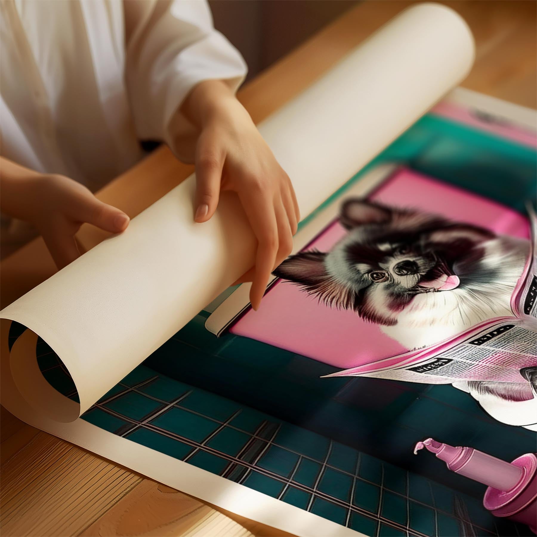 Pomeranian Toilet Dogs PInk and Turquise image 1