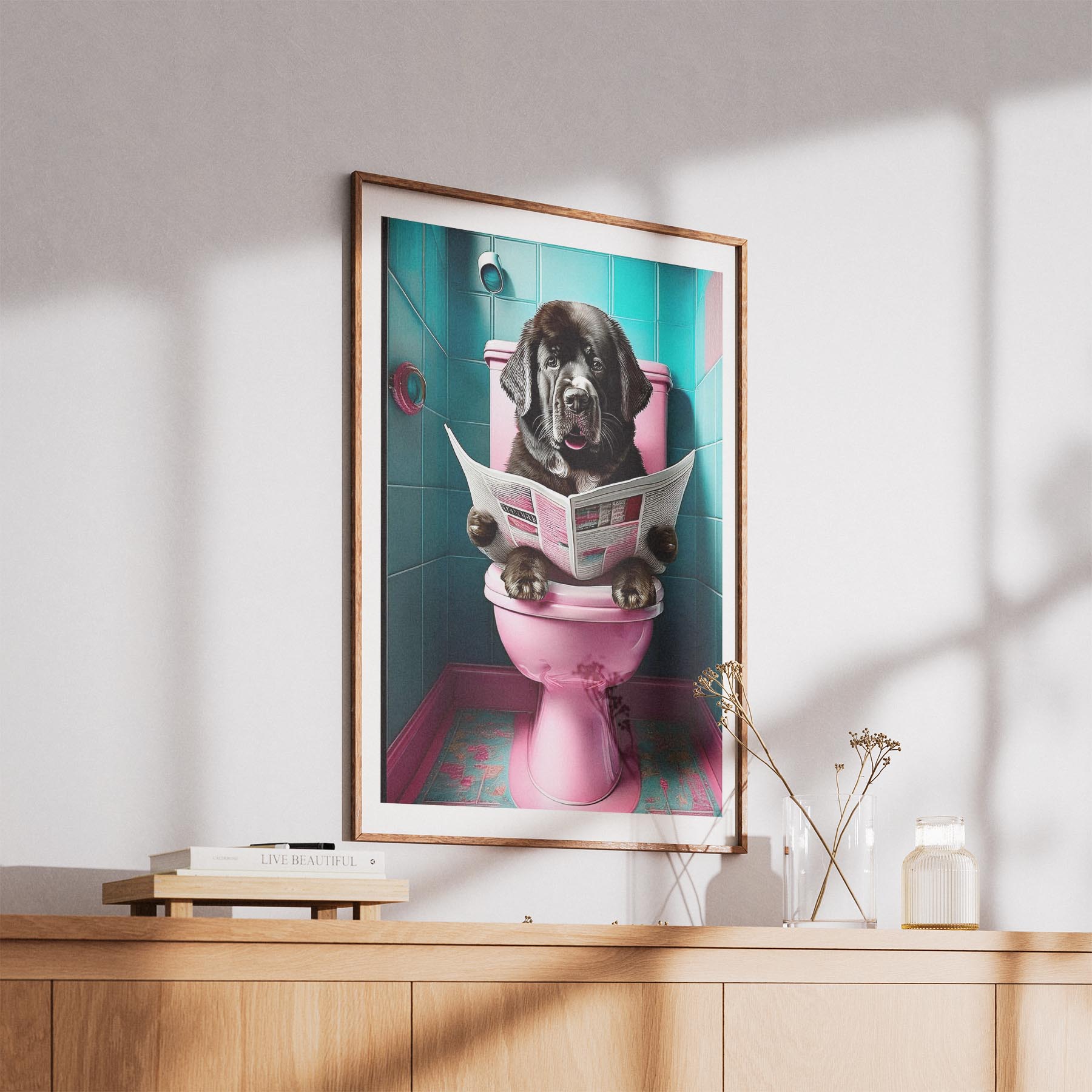 Newfoundland Toilet Dogs PInk and Turquise image 5