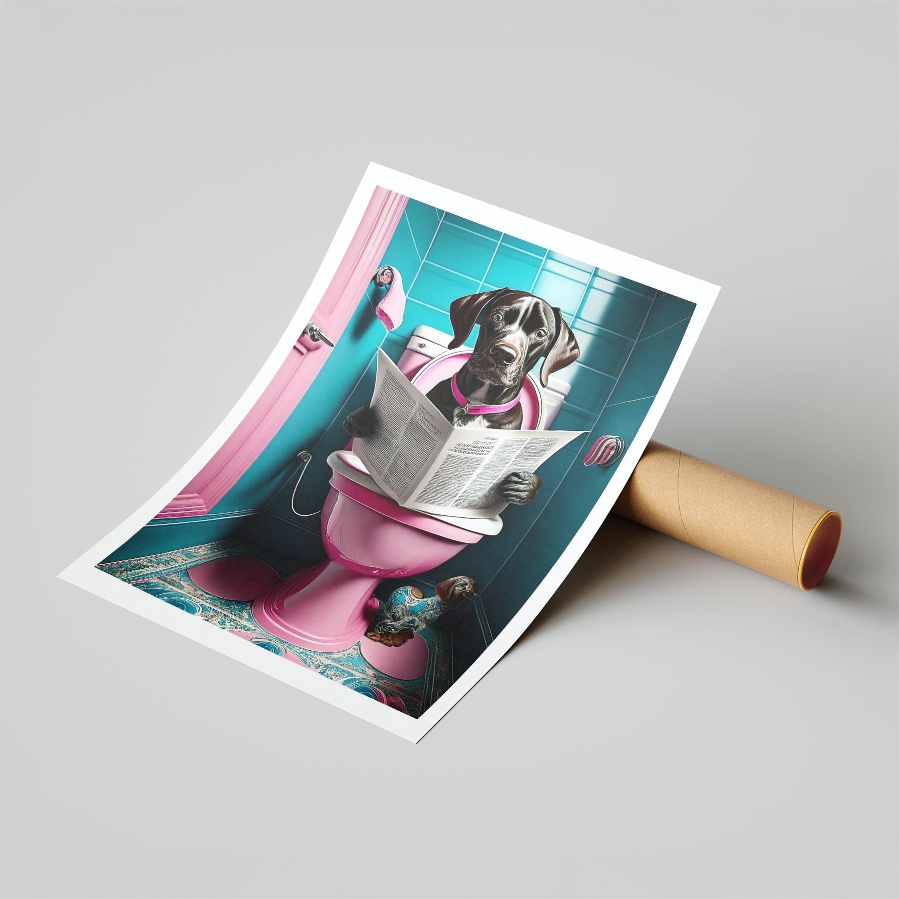 German Pointer Toilet Dogs PInk and Turquise image 6